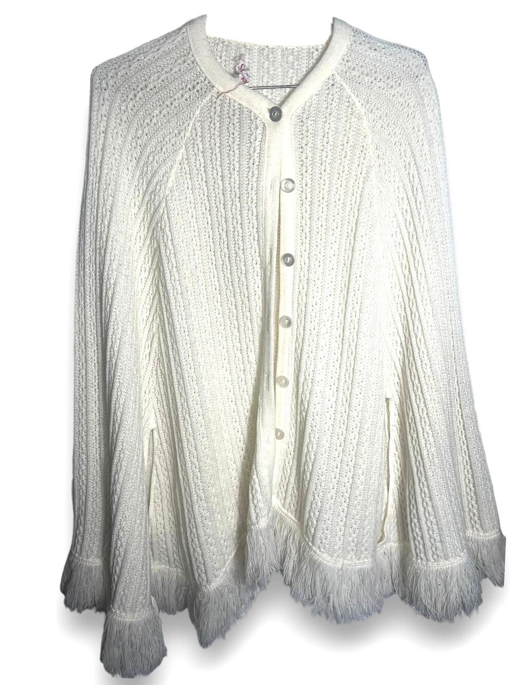 Vintage Poncho Cape Sweater One Size Fringe Button Up USA | EUC